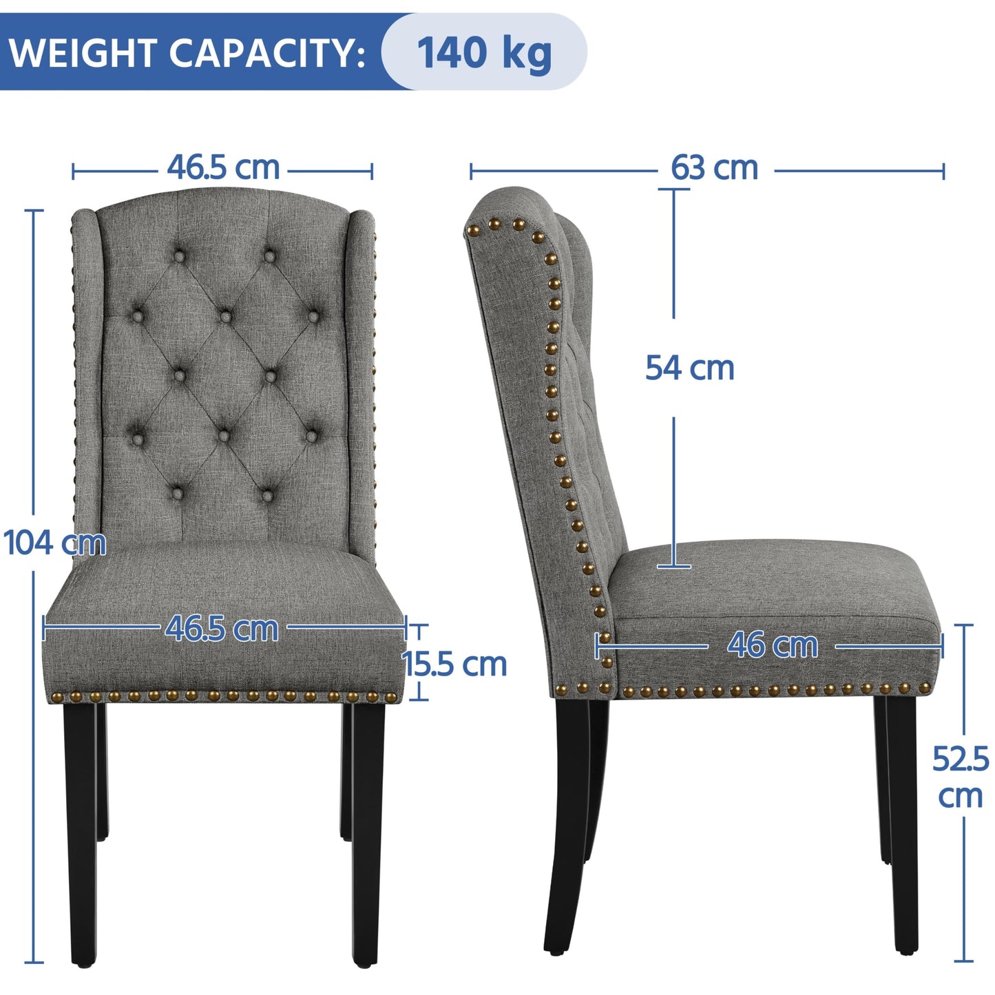 Yaheetech Classic Dining Room Chairs Set of 2 with Wooden Legs, Light Gray