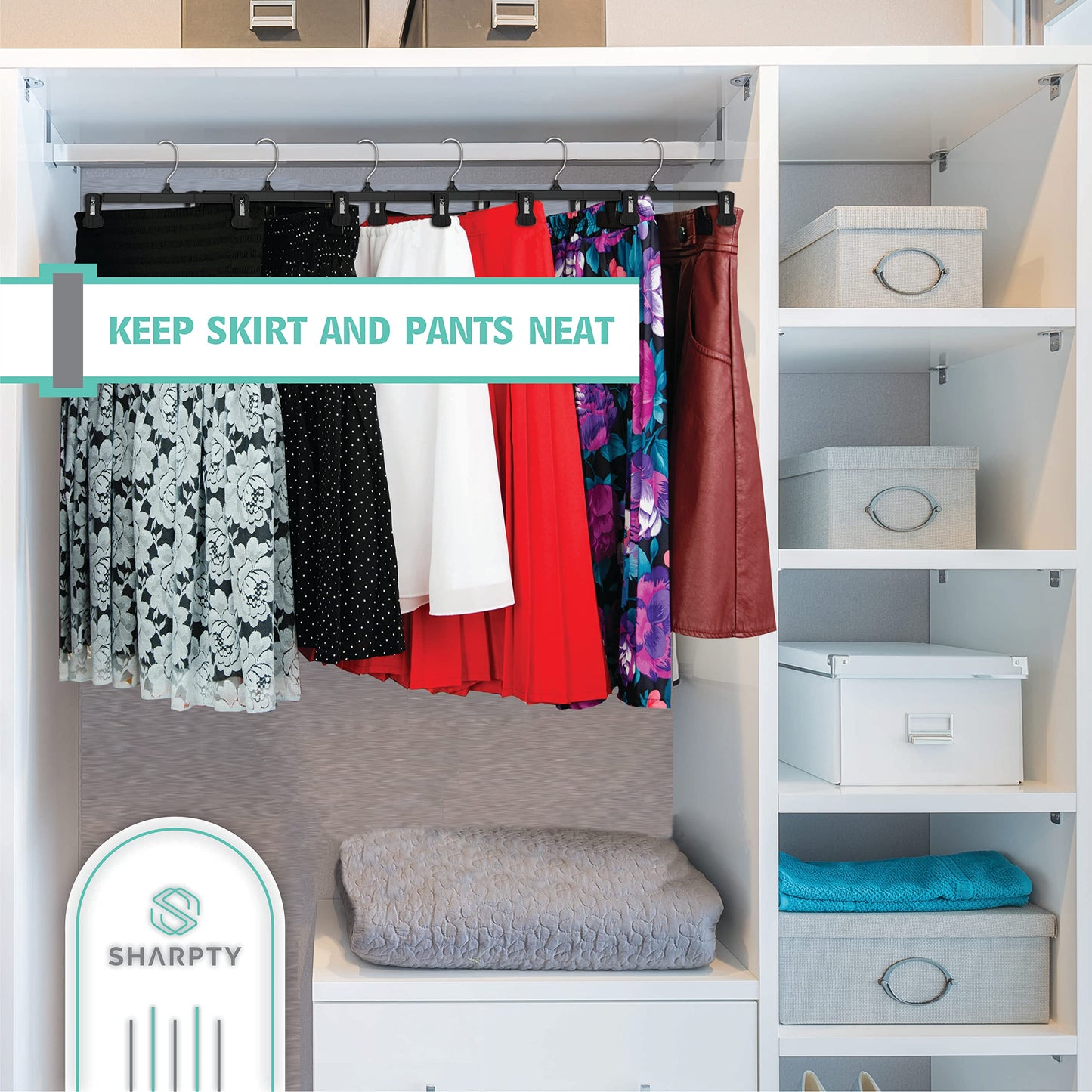 Sharpty Pant & Skirt Hangers - Closet Hangers for Shorts, Shirts, Jeans, Dresses, Slacks, Coats, Clothes, Clothing, Garments & More - Durable