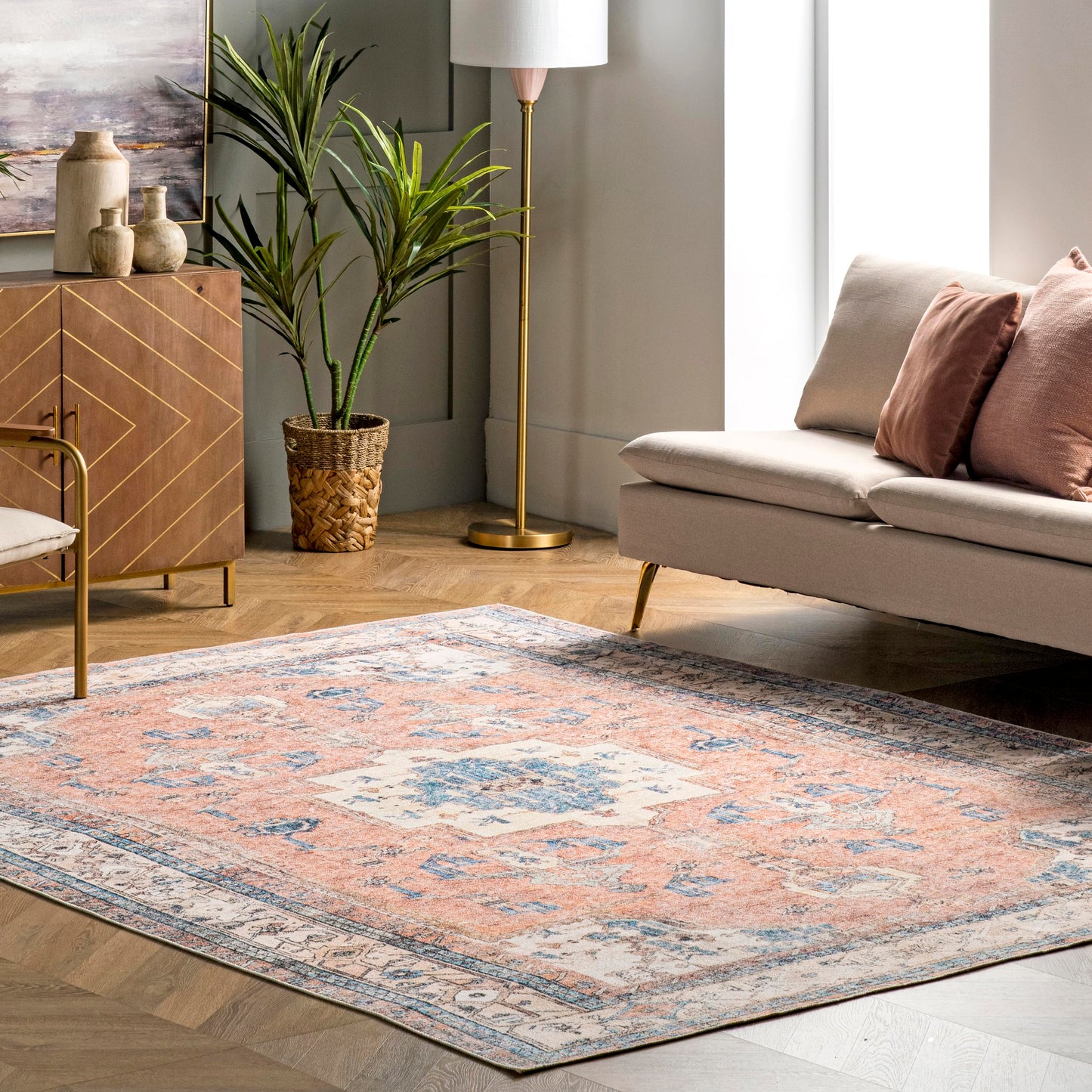 nuLOOM Eleanor Machine Washable Distressed Medallion Ultra Thin Area Rug, 5x8, Multi