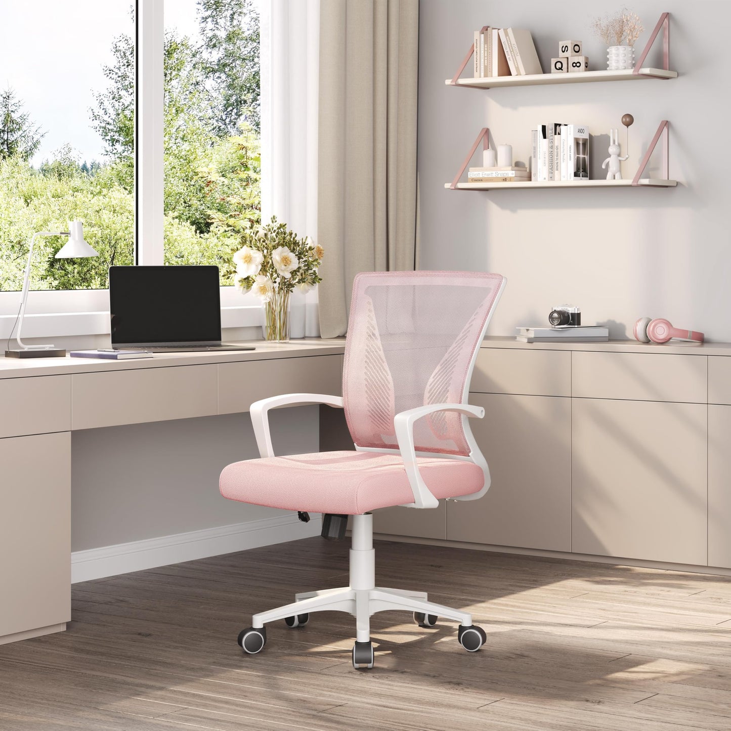Yaheetech Adjustable Office Desk Chair Ergonomic Mesh Computer Chair Pink