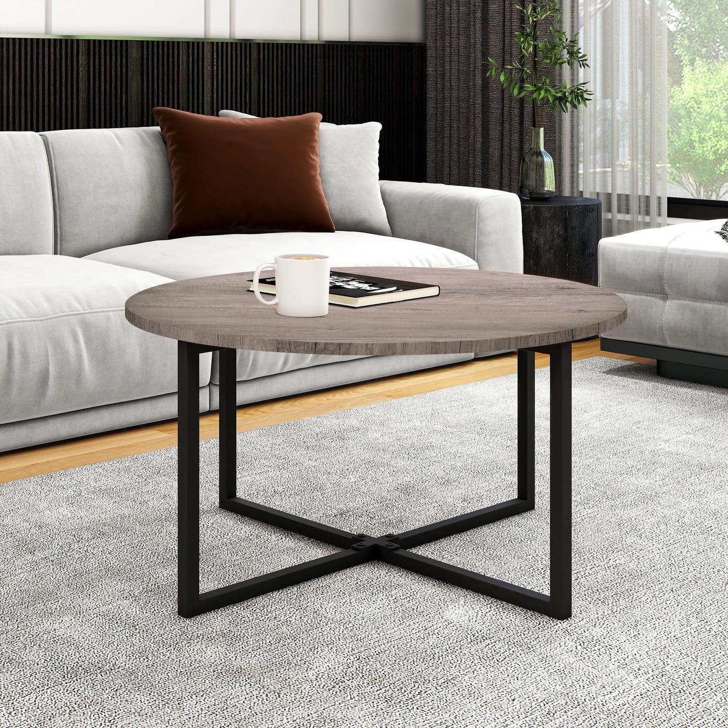 HOMERECOMMEND Round Coffee Table for Living Room,Circle Coffee Tables,Grey