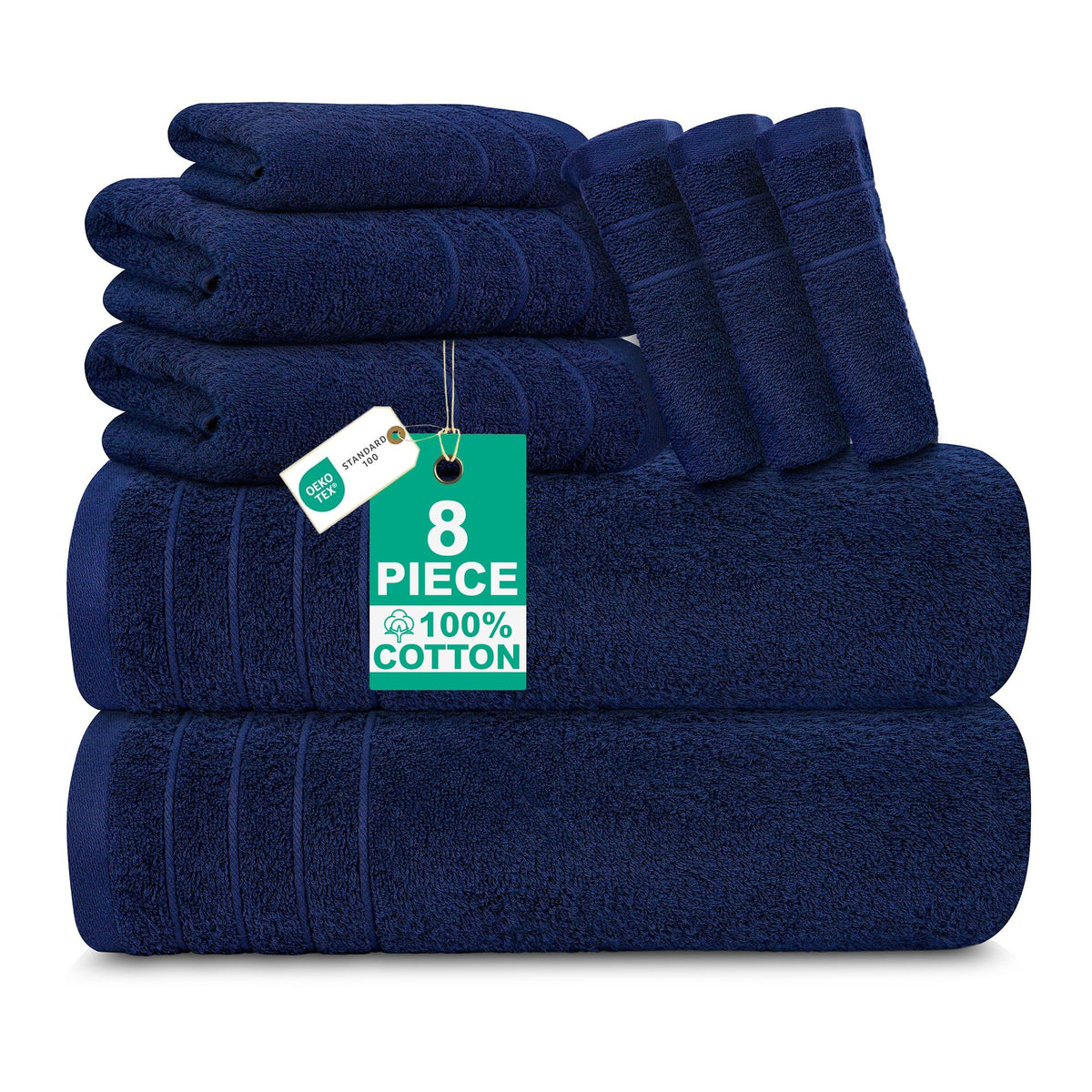 100% Cotton 8 Piece Towel Bale Set - Luxury Bathroom Towels Navy
