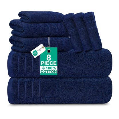 100% Cotton 8 Piece Towel Bale Set - Luxury Bathroom Towels Navy