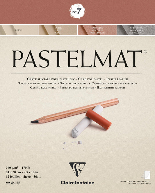 Clairefontaine 96053C Glued Pad Pastelmat n?7 - 12 Sheets Special Card for Dry Pastels - 24x30 cm 360g - 4 Assorted Colors - Crystal Paper Dividers