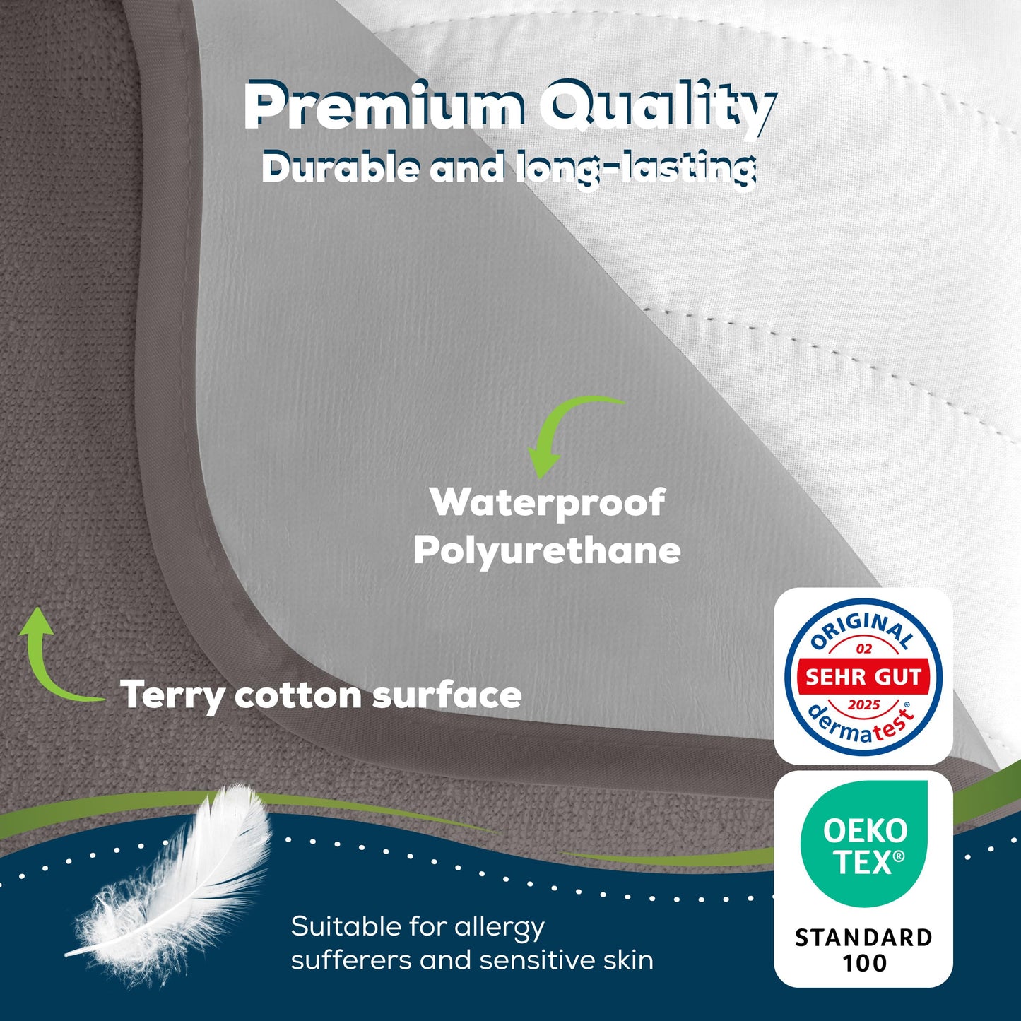 Sensalou Waterproof Mattress Protector 100 x 200 cm Grey – Mattress Cover for Single Bed
