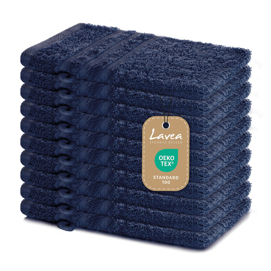 Set of 10 Wash Mitt 15 x 21 cm Terry Towel Elena Navy