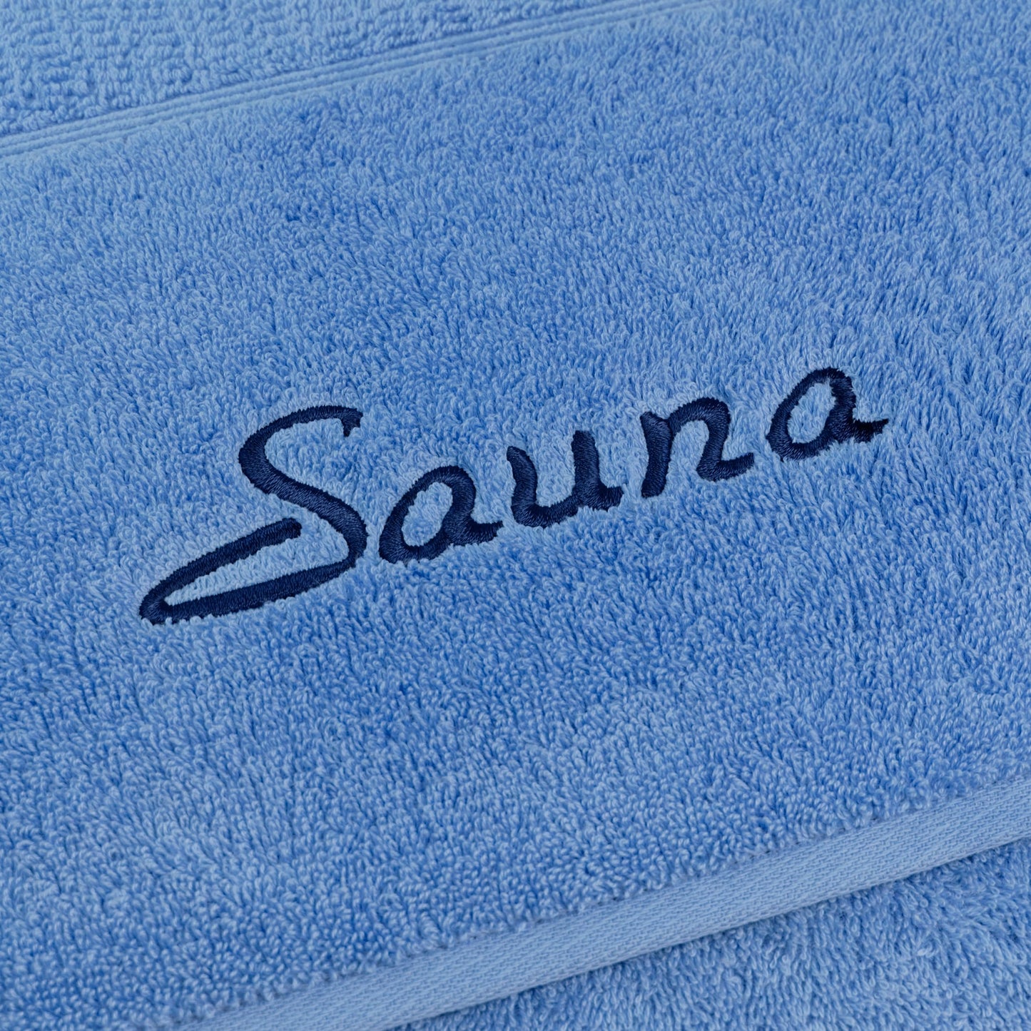 Frottana Pearl Sauna Towel with Embroidery Motif 80 x 200 cm 100% Cotton Cornflower