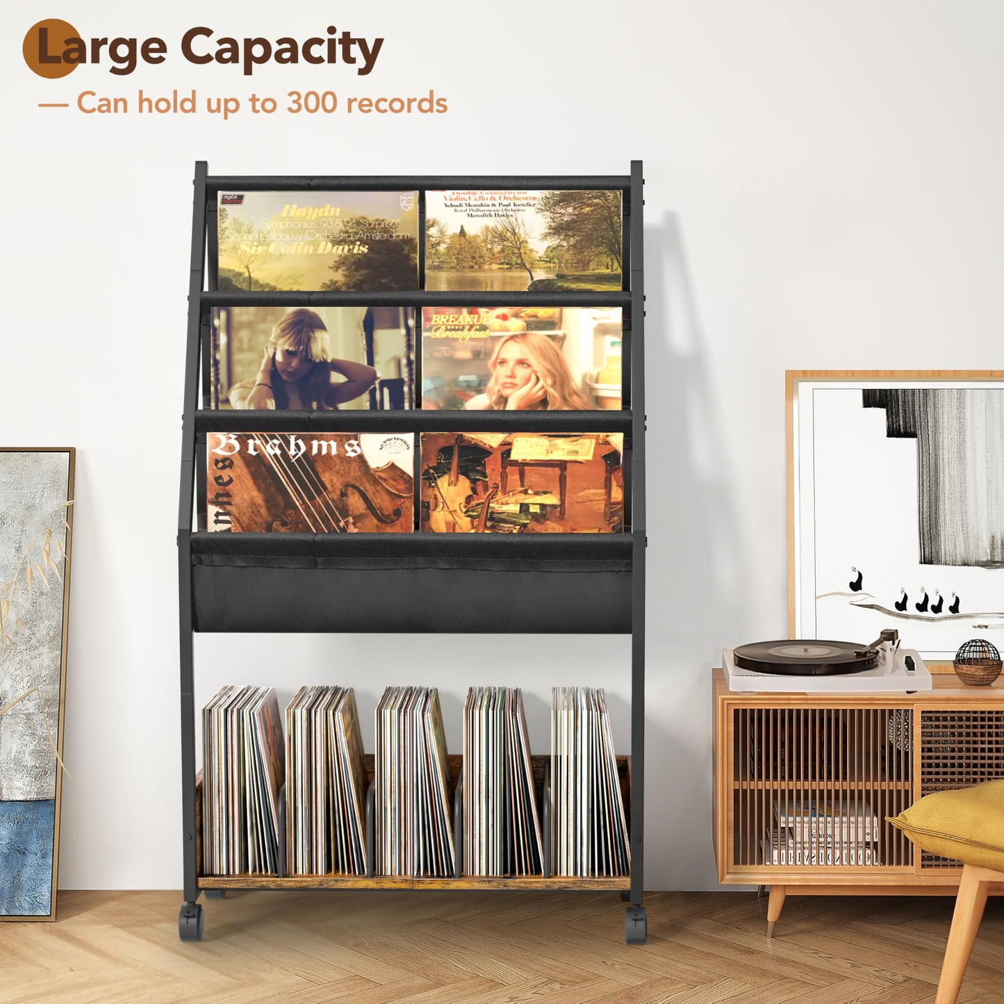 Bikoney 3-Tier Vinyl Record Storage with Display Shelf - Bigger Storage