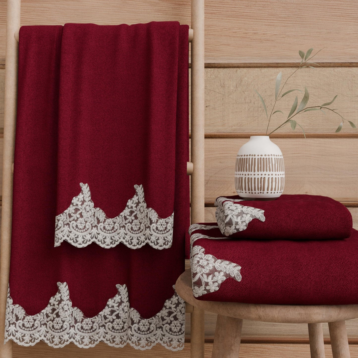 PETTI Artigiani Italiani - 100% Cotton Terry Bath Towels, 1+1 Towel Set, 2 Pieces, 1 Face Towel and 1 Hand Towel, Burgundy