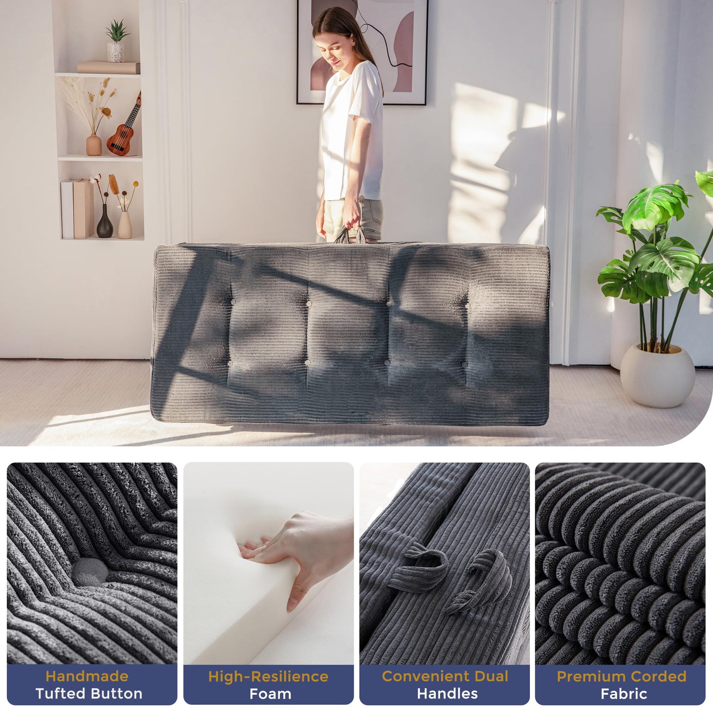 MAXYOYO Folding Mattress Single, Comfy Foldable Sofa Couch Bed, Guest Mattress with Handles Floor Futon Sofa Bed for Guest
