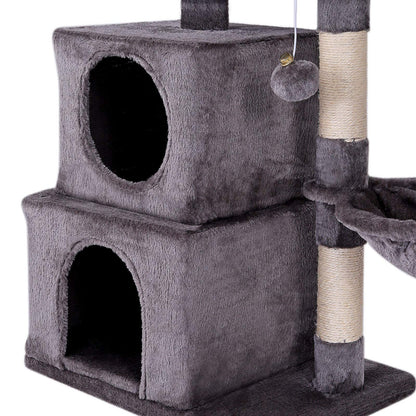 lionto Cat Scratching Post with Plush Ball Including Bell and Lounger Height 70 cm Cat Tree with Sisal & Plush, Cosy Lying Surface and Caves, Suitable