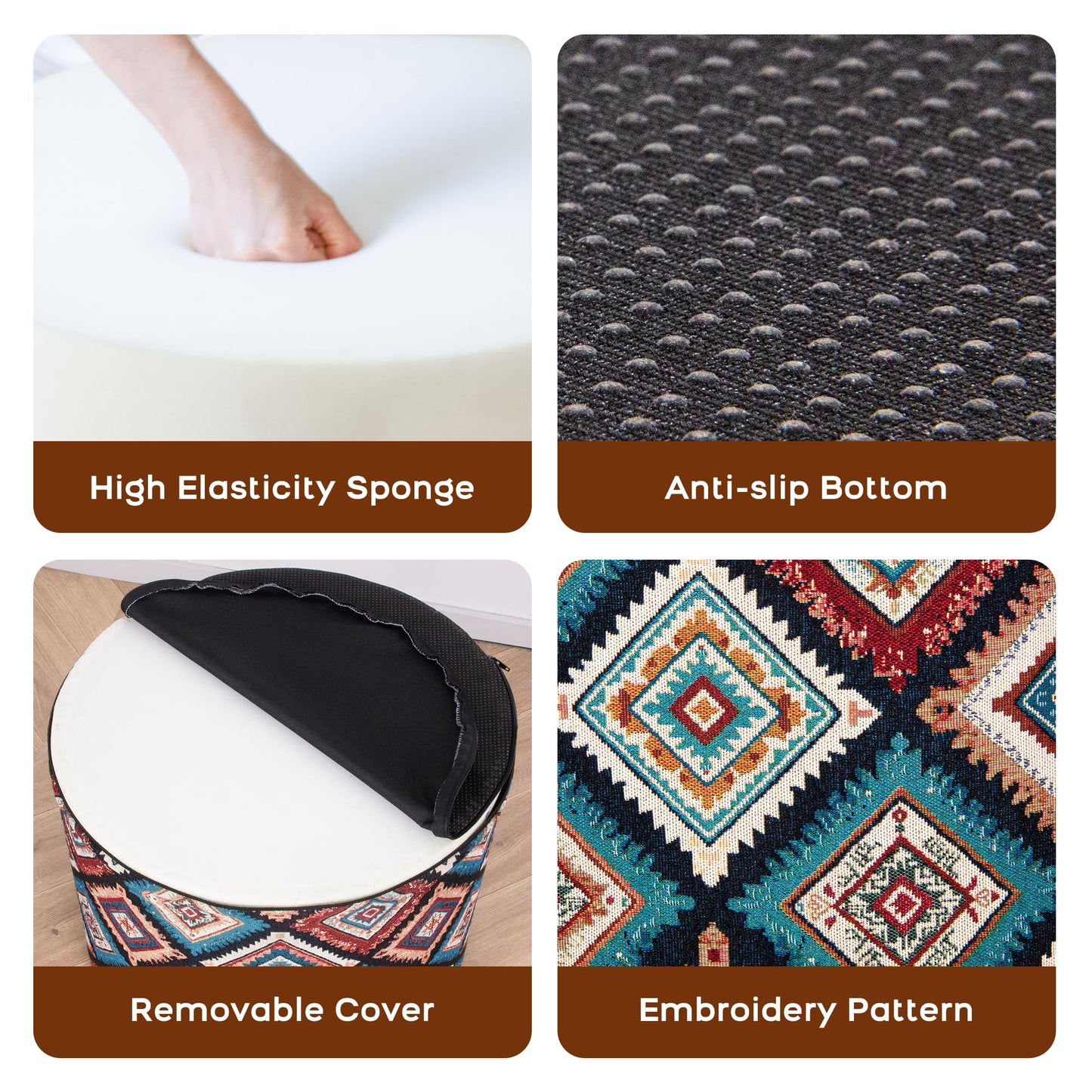 DAWNYIELD Bohemian Style Round Footstool with Removable Washable Cover