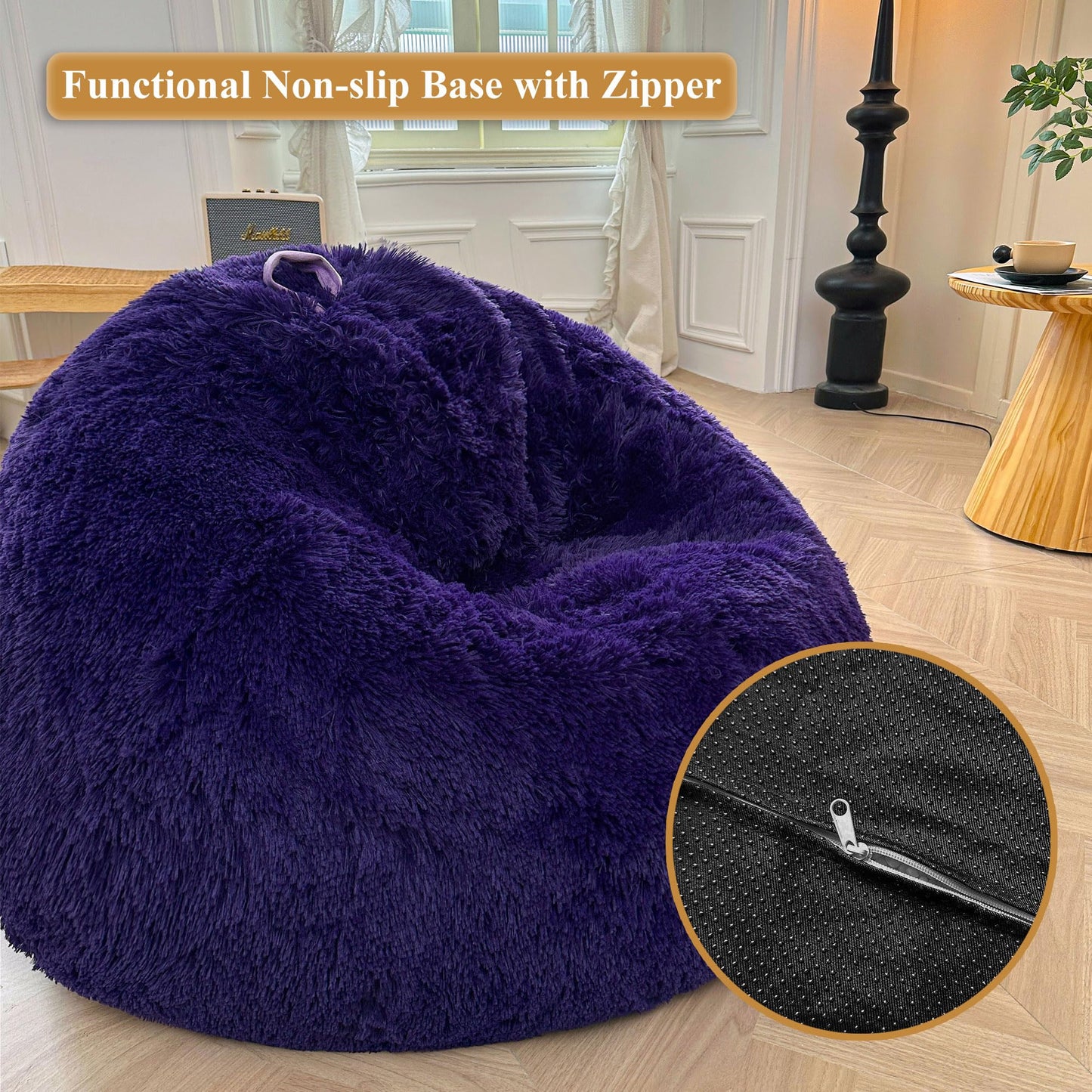 XeGe Fluffy Faux Fur Decorative Bean Bag Chair Cover(No Filler), Purple