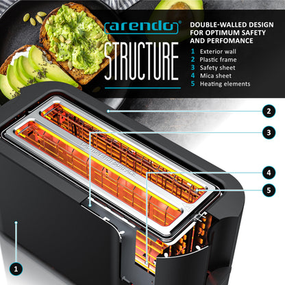 Arendo - 4 Slice Long Slot Toaster - Touch Panel - Remaining Time Display - Double Wall Housing  with Warming Rack  7 Browning Settings  Auto Bread
