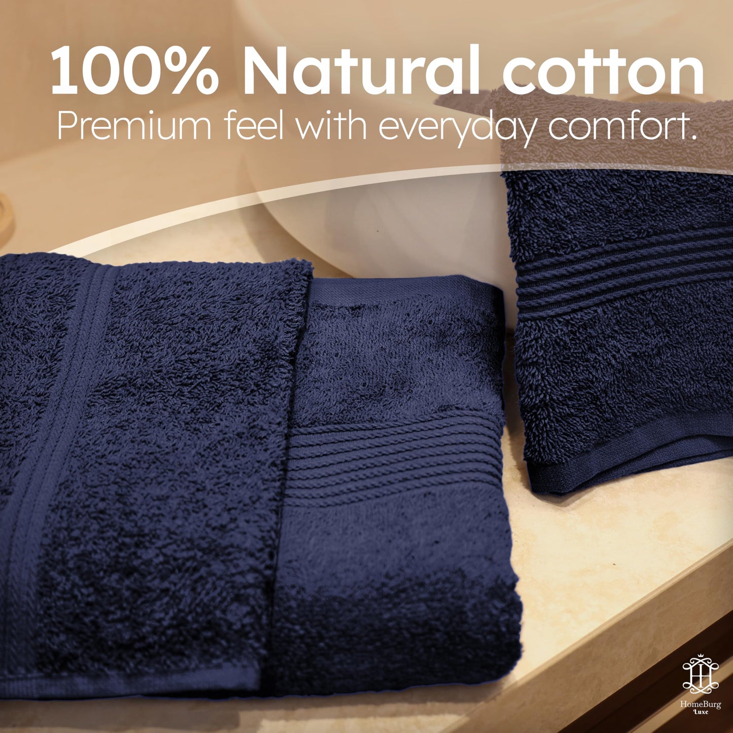 HomeBurg Luxe Set – Washcloths (30 x 30cm), Hand Towels (40 x 70cm) & Bath Towels (65 x 137 cm) – 100% Cotton, Soft, Absorbent, Easy Care, Versatile