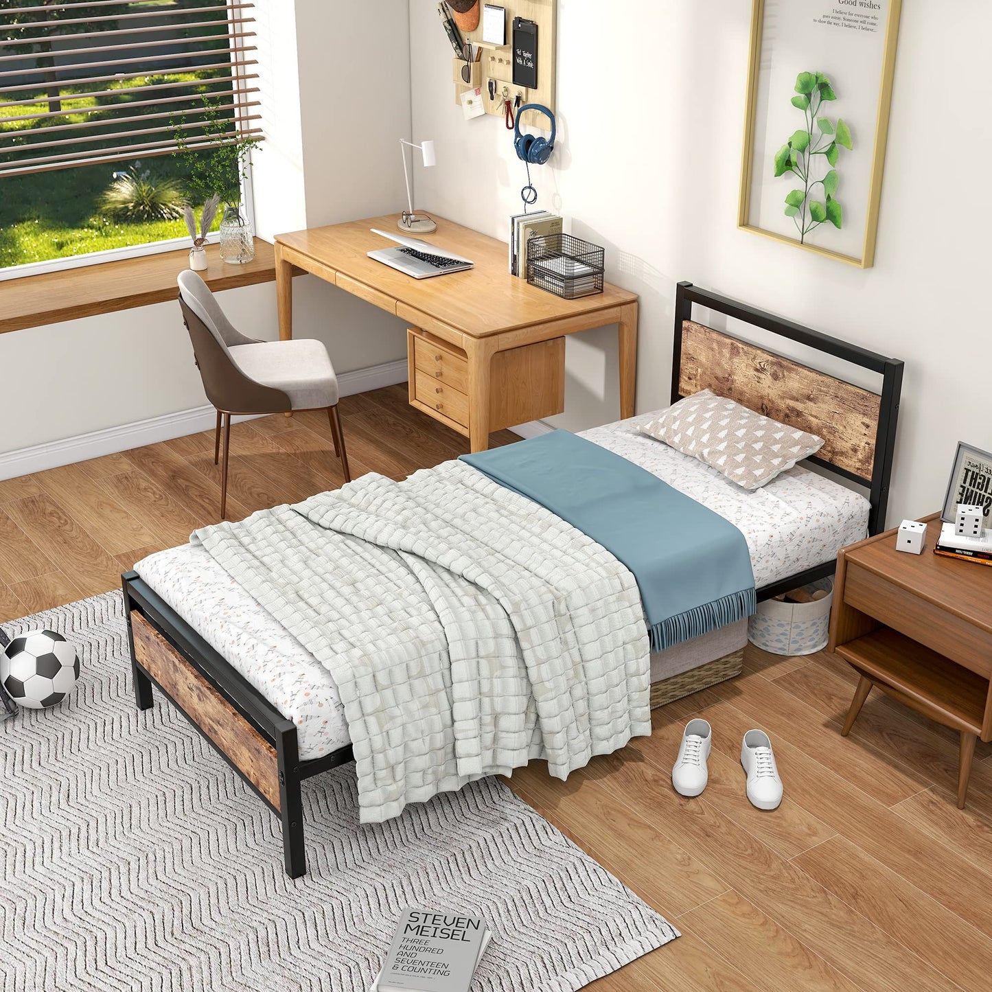 JURMERRY JELUTE 3ft Single Size Metal Platform Bed Frame, Black