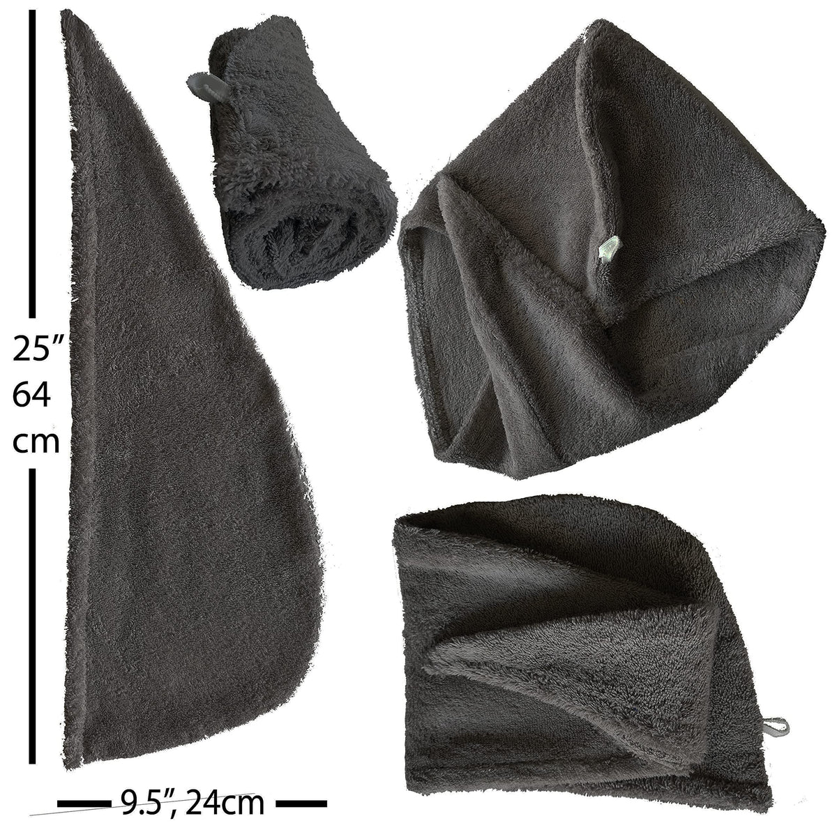 LLAMAXY 100% Pure Organic Cotton Hair Towel - Quick Twist Rapid Dry Turban Wrap for Adult and Child - 1 Pack Dark Grey