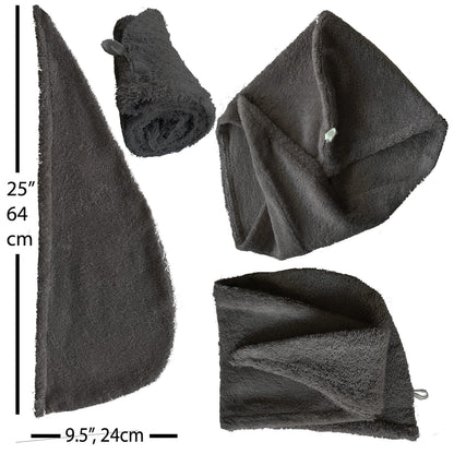 LLAMAXY 100% Pure Organic Cotton Hair Towel - Quick Twist Rapid Dry Turban Wrap for Adult and Child - 1 Pack Dark Grey