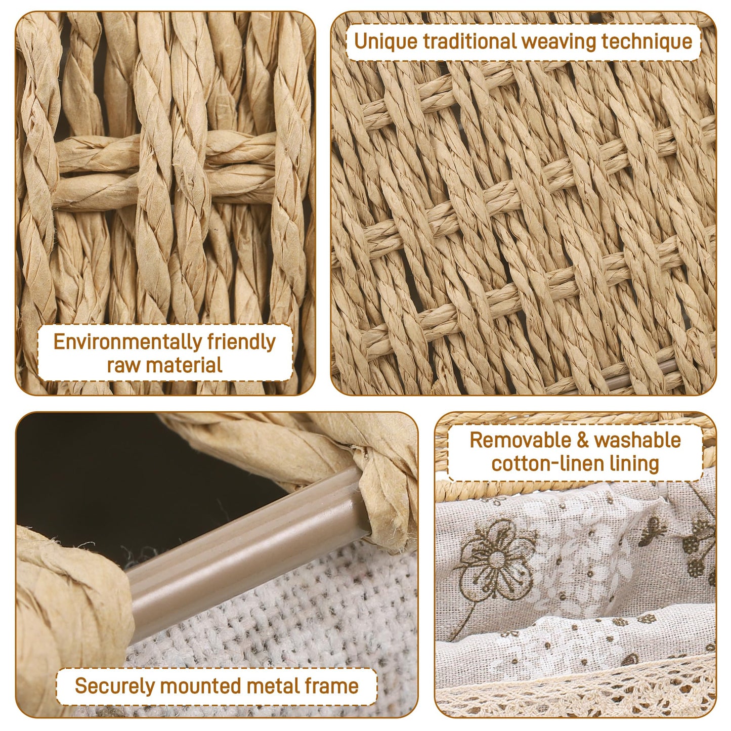 3pcs Woven Storage Baskets with Lids, Decorative Storage Boxes, Space-Saving Wicker Basket for Shelves, Paper Rope Basket Bedroom Storage Solutions