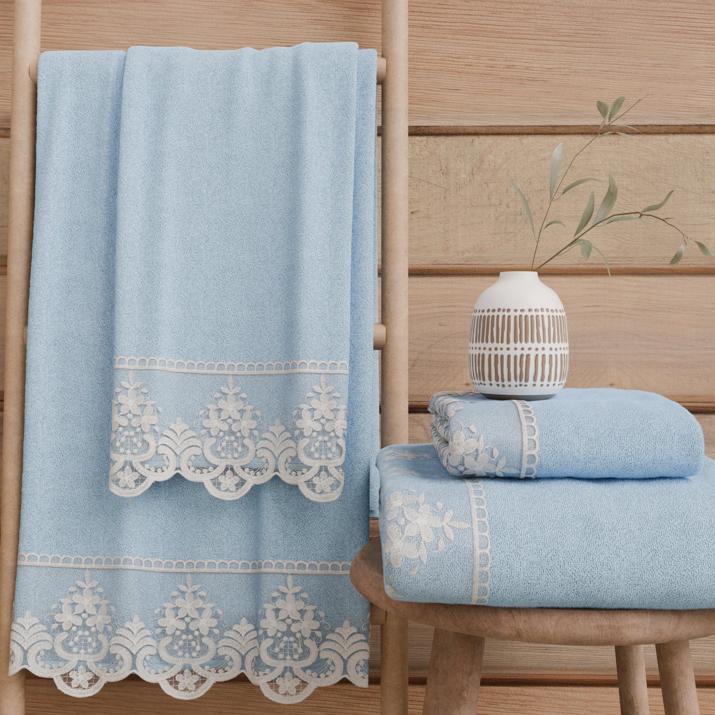 PETTI Artigiani Italiani - 100% Cotton Terry Bath Towels, 1+1 Towel Set, 2 Pieces 1 Face Towel and 1 Hand Towel, Light Blue