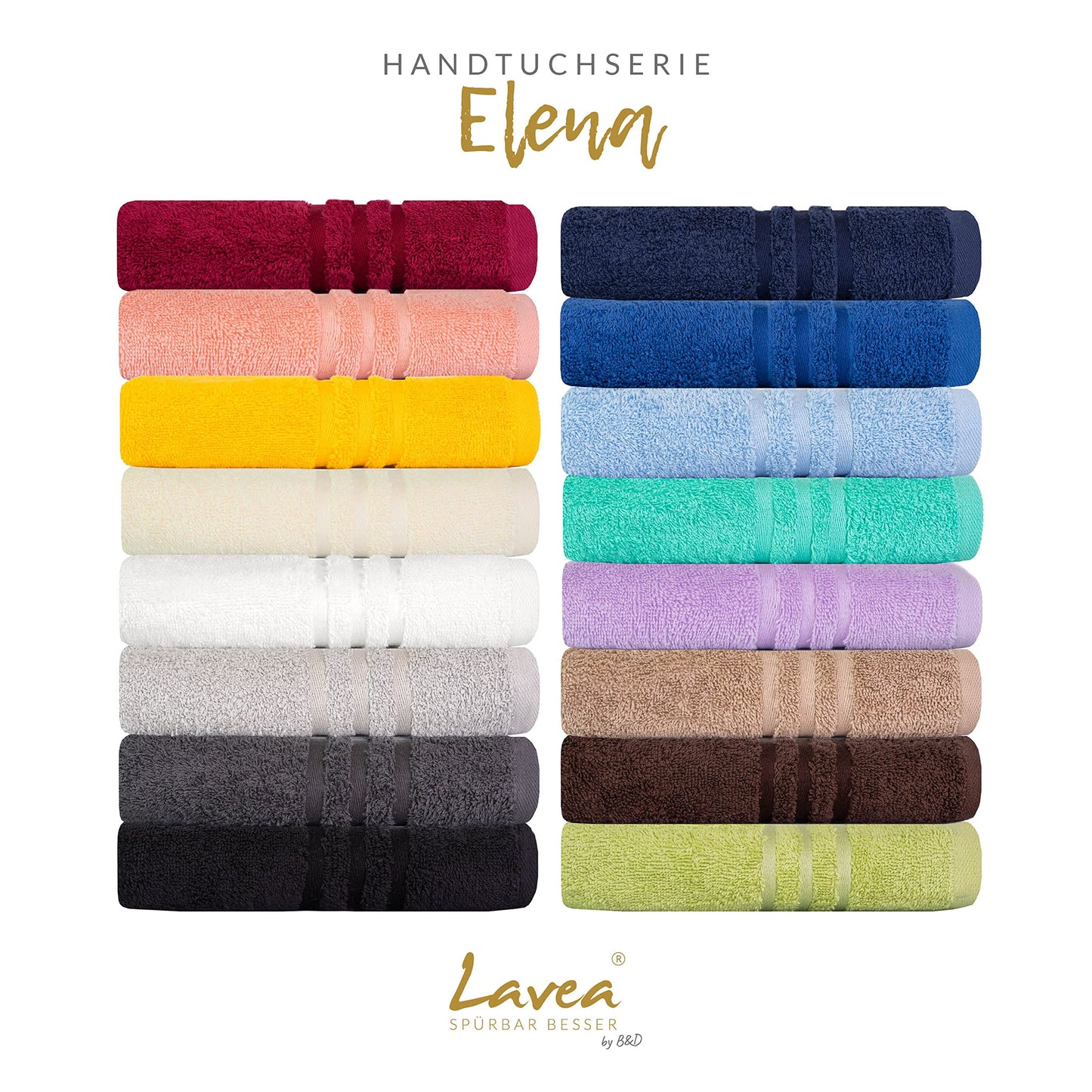 Lavea 10-Piece Terry Cloth Towel Set, 30 x 30 cm, 100% Cotton Terry 500 g/m², Guest Towels and Small Washcloths, Easy Care at 60 °C