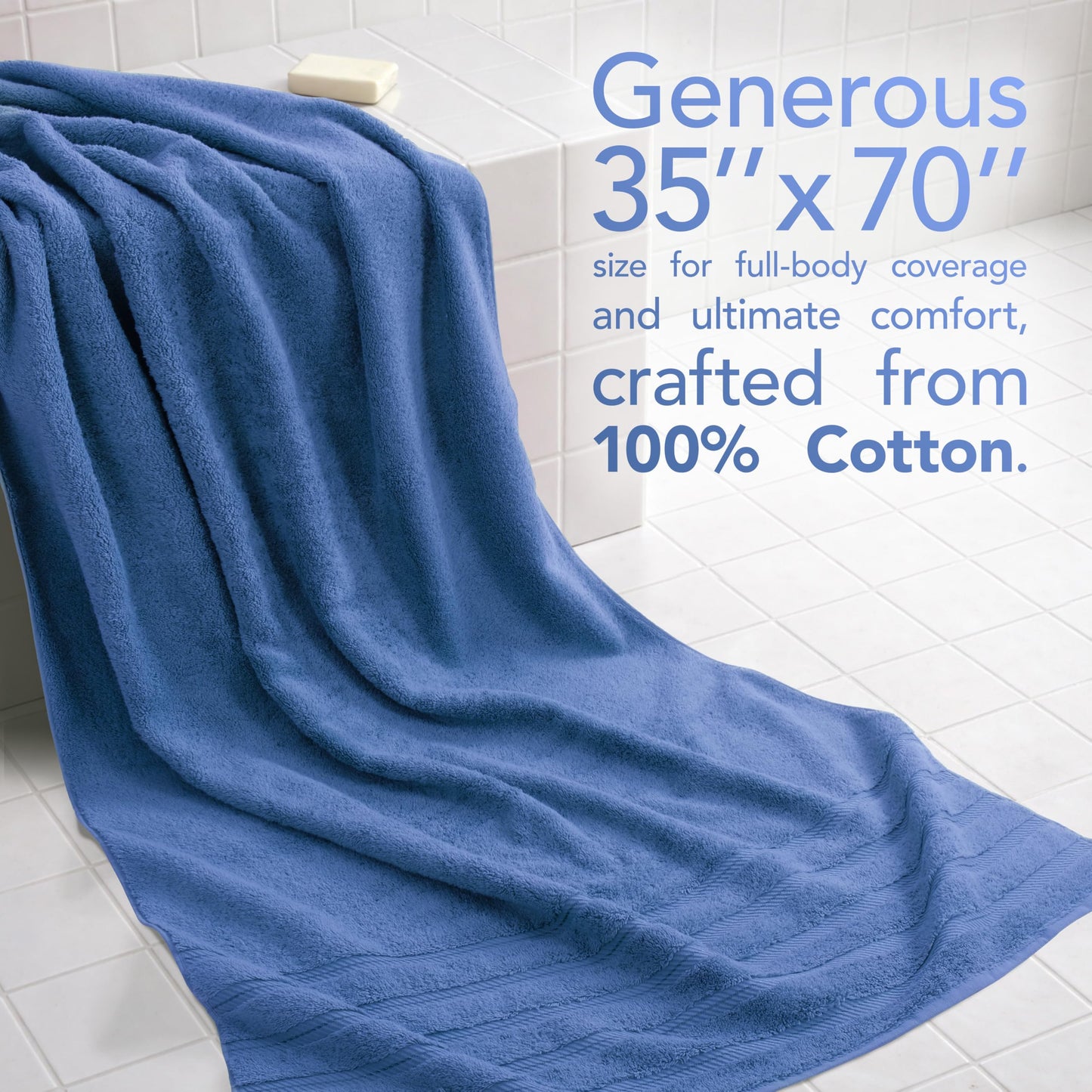 American Soft Linen Jumbo Large Bath Towels, 100% Cotton, 35 x 70 cm, Luxury Oversized Turkish Bath Towel for Bath, Beach and Pool, Electric Blue