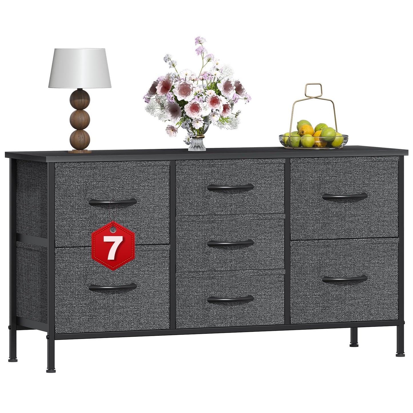 GoaHi Chest of Drawers, Small Dressers with Metal Frame and MDF Wooden Top Board, Adjustable Feet, Anti-Tip Safety