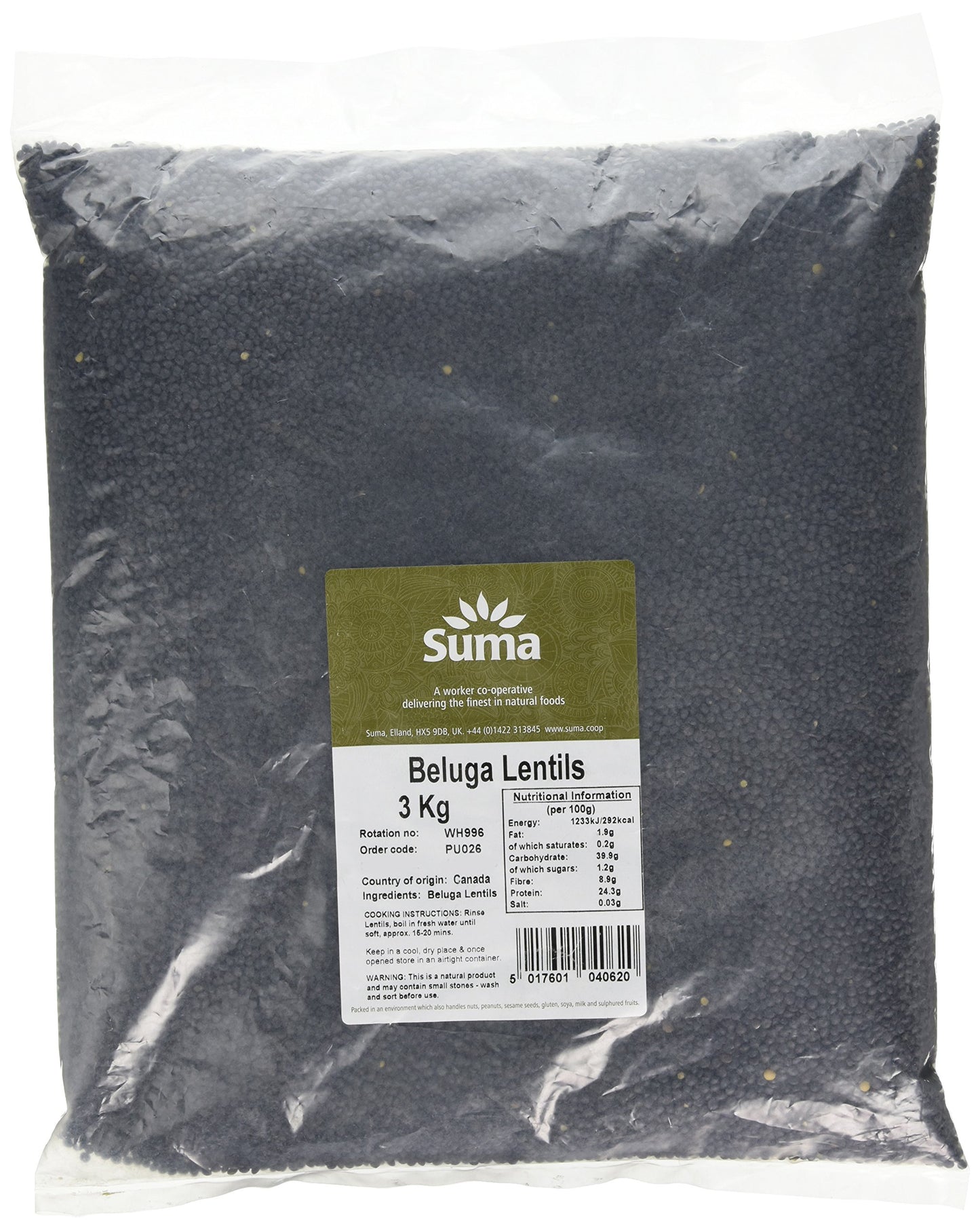 Suma Bagged Down Beluga Lentils 3 kg (Pack of 1)