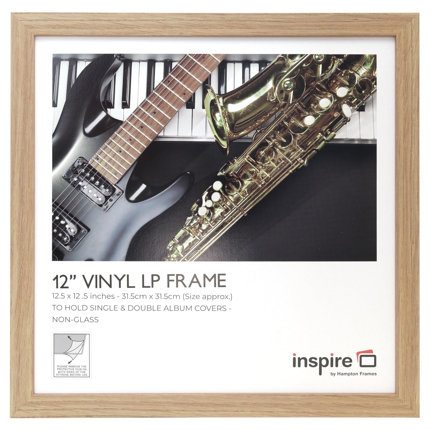 Hampton Frames | LP Album Display Frame SORLPNGX-1PK | 31.5x31.5cm, Oak Effect, MDF, Acrylic Front | Wall Mount, Drop-In Back, Hanging Loops