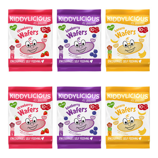 Kiddylicious Blueberry, Banana, Strawberry Wafers Gluten & Dairy Free Kids Snacks Mixed Variety Pack 3 x 20 Twin Packs