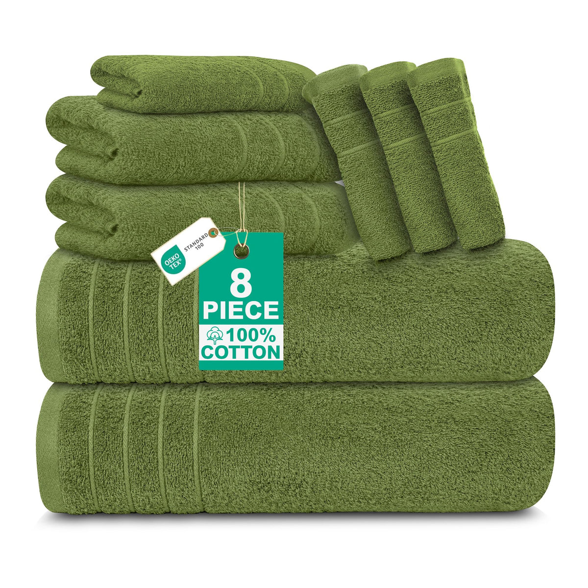 100% Cotton 8 Piece Towel Bale Set - Luxury Bathroom Towels Forest Green
