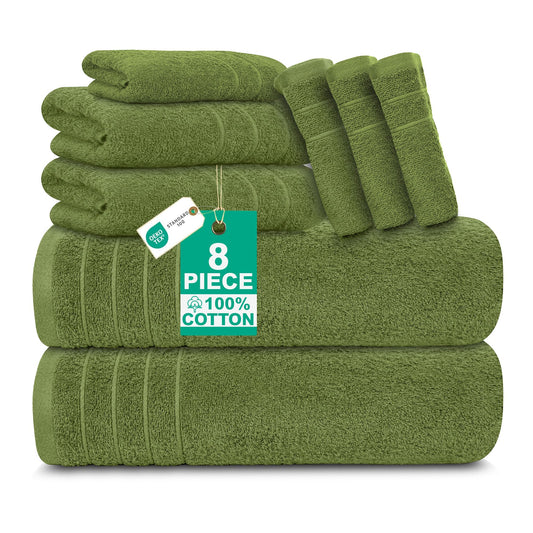 100% Cotton 8 Piece Towel Bale Set - Luxury Bathroom Towels Forest Green