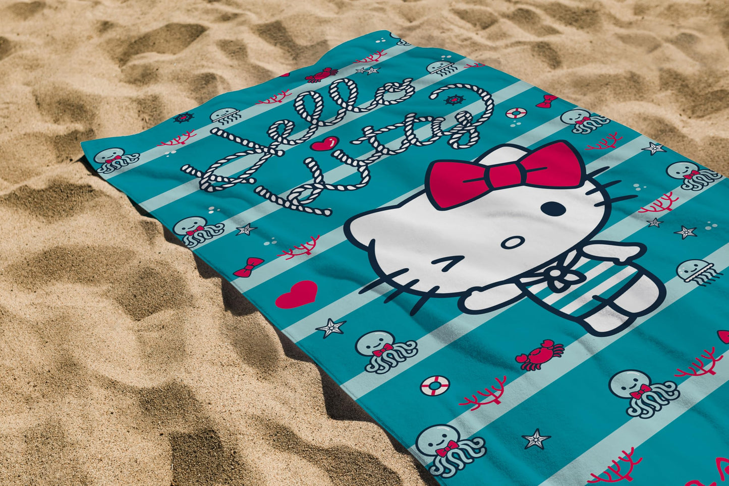 hermet, Hello Kitty Beach Towel, 70 x 140 cm, Beach or Pool Towel, 100% Soft Cotton, Practical and Lightweight