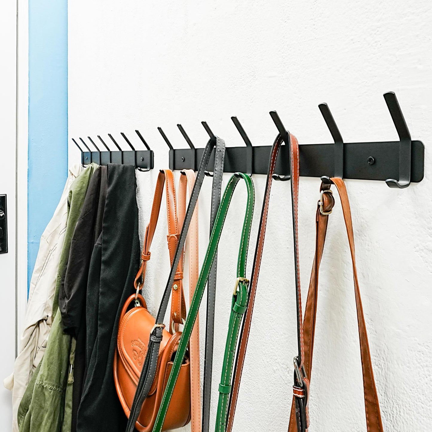 HONSKY Coat Rack Wall Mounted, Towel Rack, Metal Wall Coat Hanger with 7 Double Hooks (14 Hooks), for Hanging Coat, Hat, Bag, Umbrella