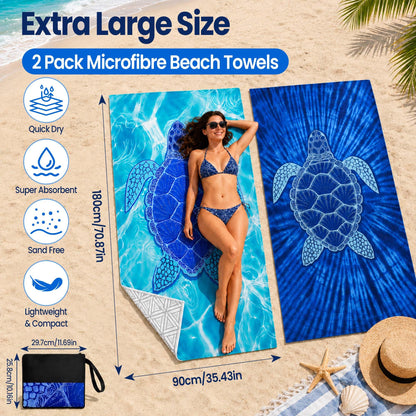 KUIYU 2PCS Microfiber Beach Towels 180x90cm Extra Large