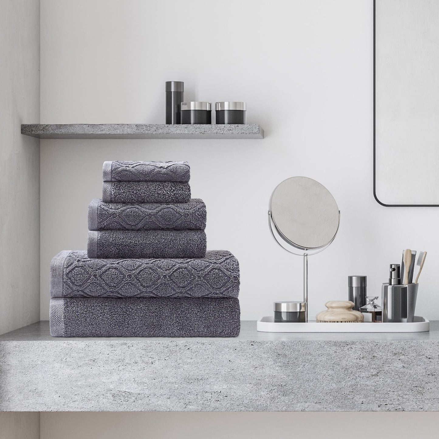 Superior Denim Wash 100% Cotton 550 GSM 6 Piece Bath Towel Set, 2 Face, 2 Hand, 2 Bath Towels, Ideal for Bathroom, Kitchen or Beach, Quick Dry
