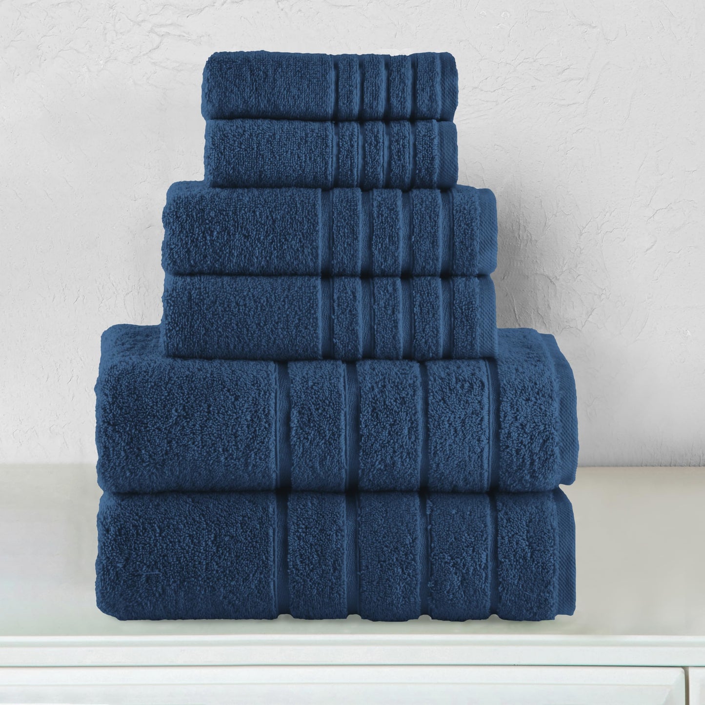 Elegant Comfort 4 Lines Viscose Stripe 6-Piece Premium Towel Set - 100% Turkish Cotton High Absorbent Luxury Bathroom Towels – Includes 2 Washcloths
