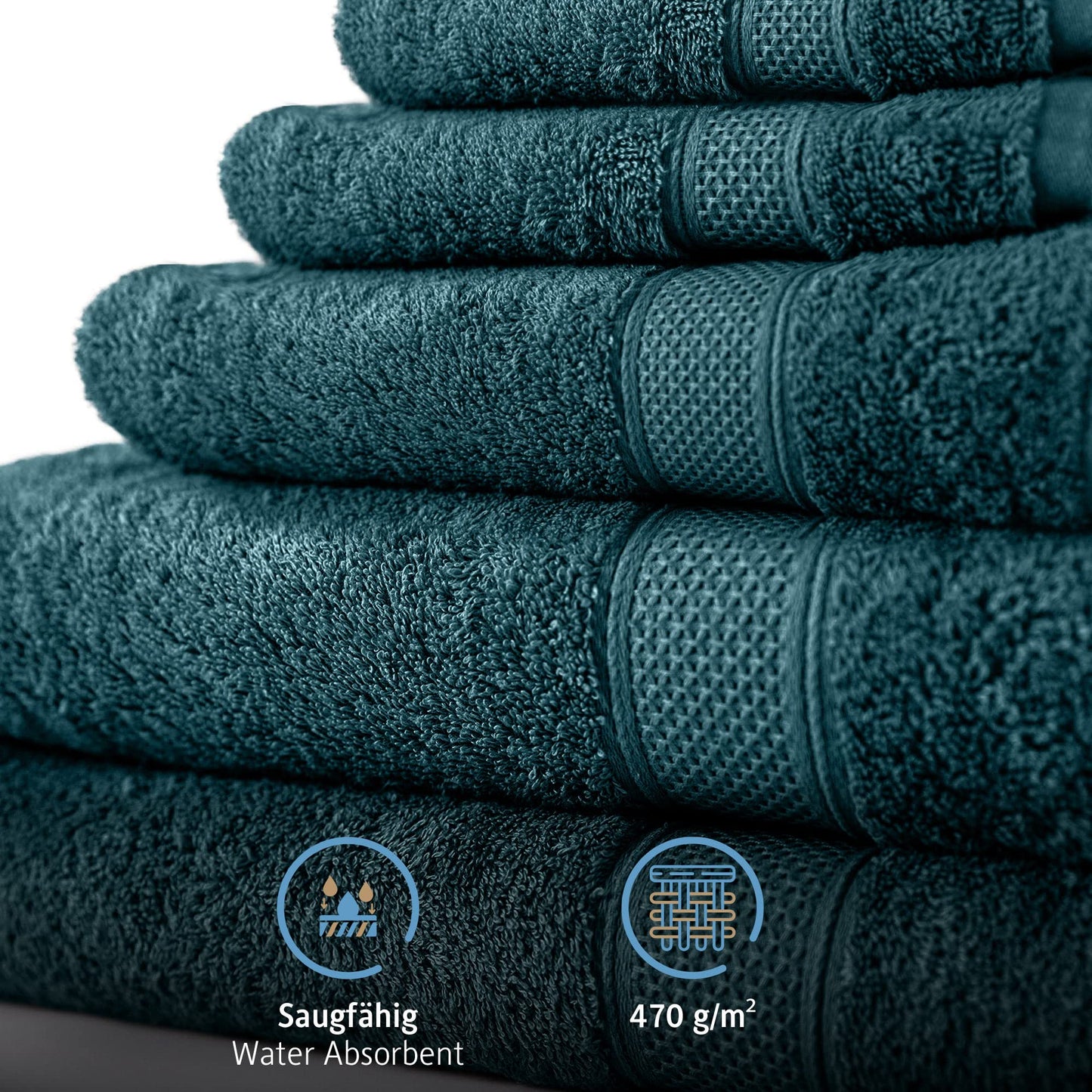 Komfortec Set of 8 Hand Towels 50 x 100 cm 100% Cotton Terry Towelling Soft Petrol