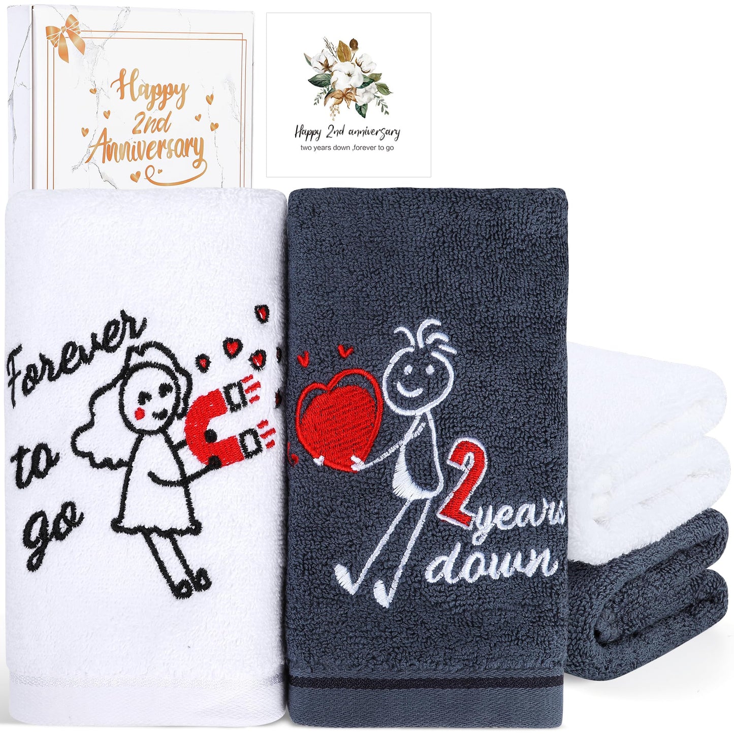 EcoUtens 2nd Anniversary Cotton Gift, 2 Pack Premium 100% Cotton Towel Set with 2 Years Anniversary Card