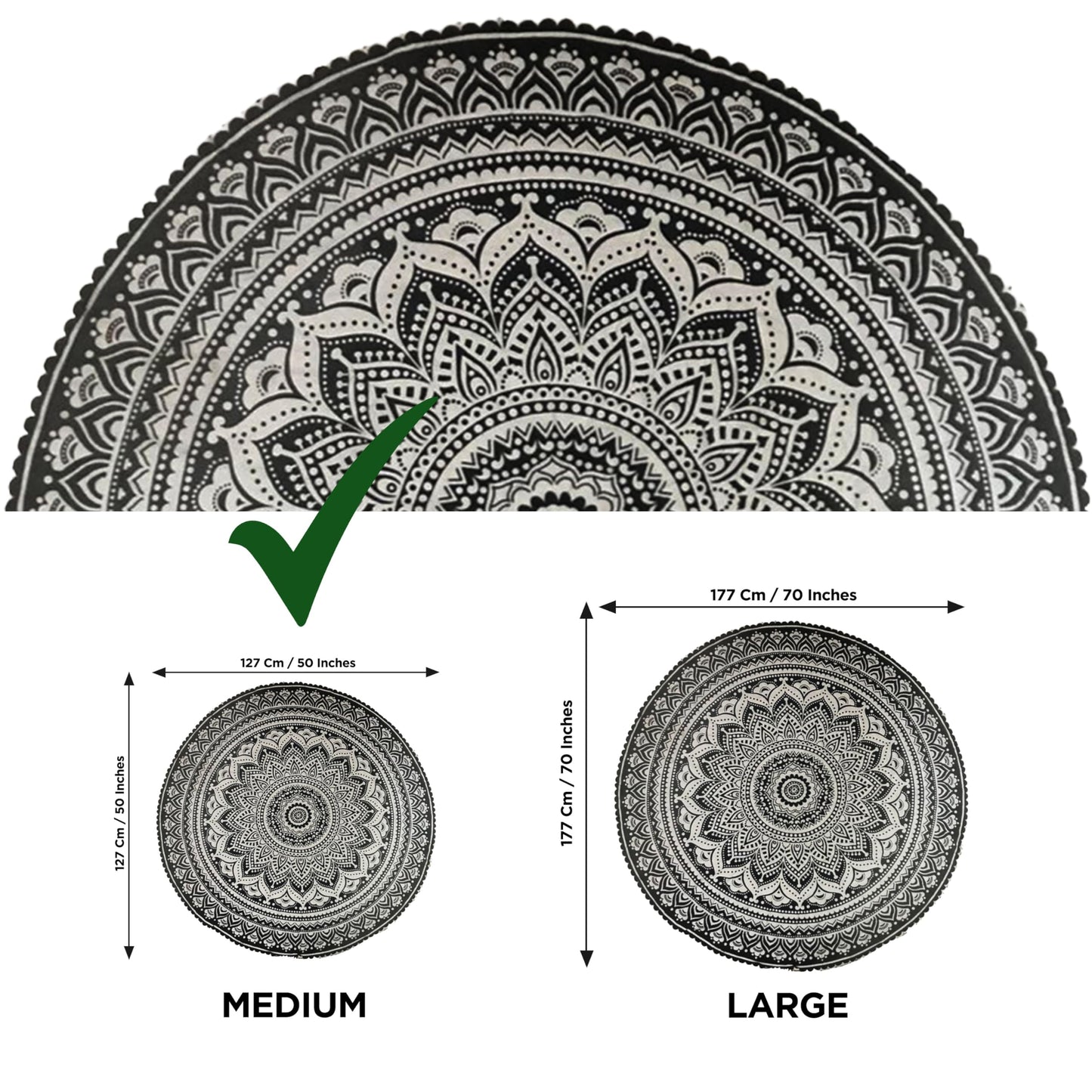 raajsee Grey Black Round Beach Tapestry Hippie/Boho Beach Blanket Mandala/Indian Cotton Throw