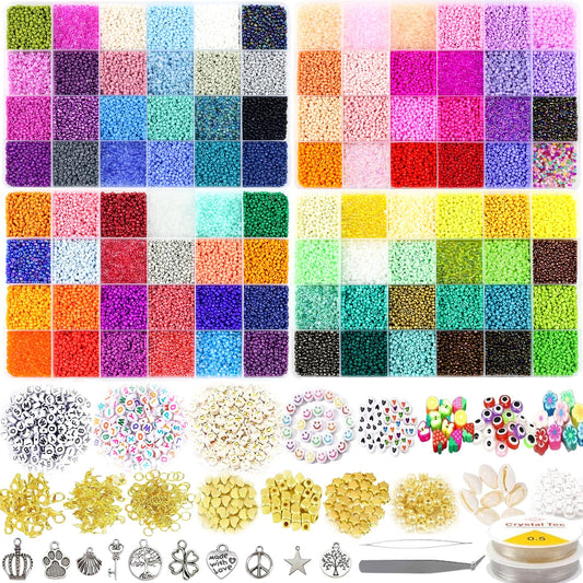 52000PCS Glass Beads Kit 2mm, 96 Colors Glass Seed Beads for Jewelry Making Kit, Glass seed Beads Kit for Girl Bracelets/Necklaces DIY Making with