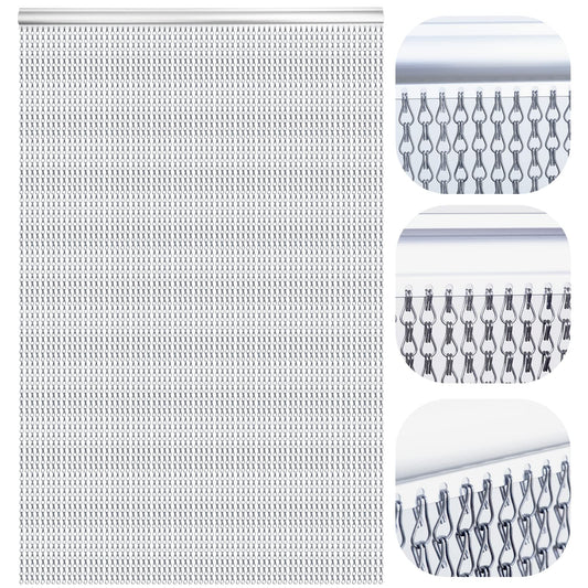 LYMMIYTC 90 x 210cm Gery Aluminium Chain Curtain Door Fly Screens Silver Metal Fly Curtain Insect Blinds Pest Control