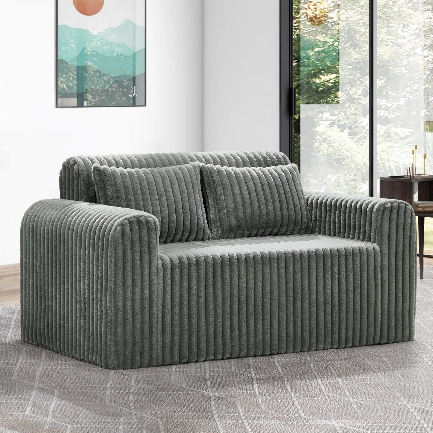 Hobestluk Single Foam Sofa with Pillows Comfy Furry Couch for Small Spaces