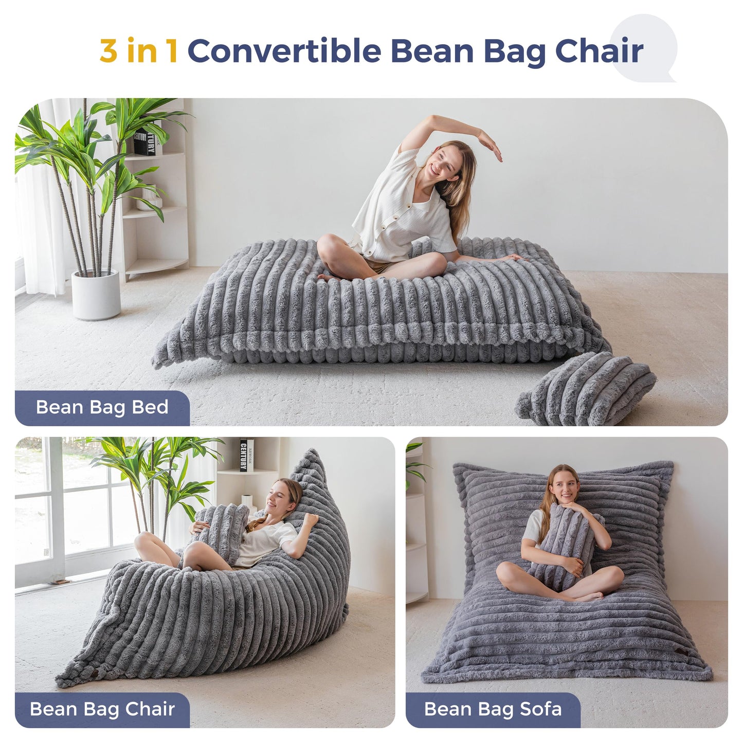 MAXYOYO Giant Bean Bag Chair,Faux Fur Lazy Lounge Chair with Foam Filling