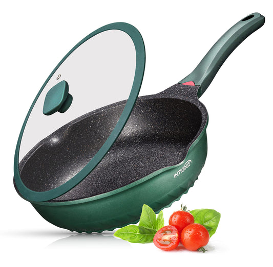 INTIGNIS Deep Non-Stick Frying Pan with Lid  3-in-1 Saut Pan, Skillet & Mini Wok  GREBLON Ceramic Coating | Induction Hob Safe | Stainless Steel