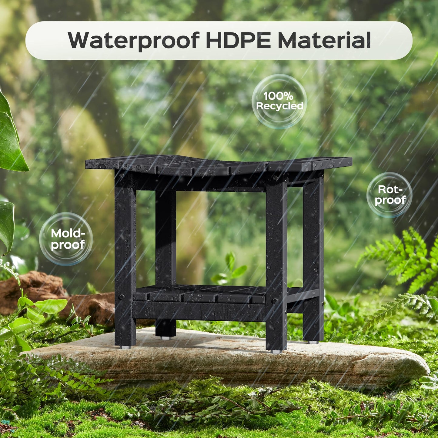 LyriFine Shower Bench, HDPE Waterproof Shower Stool for Inside of Shower