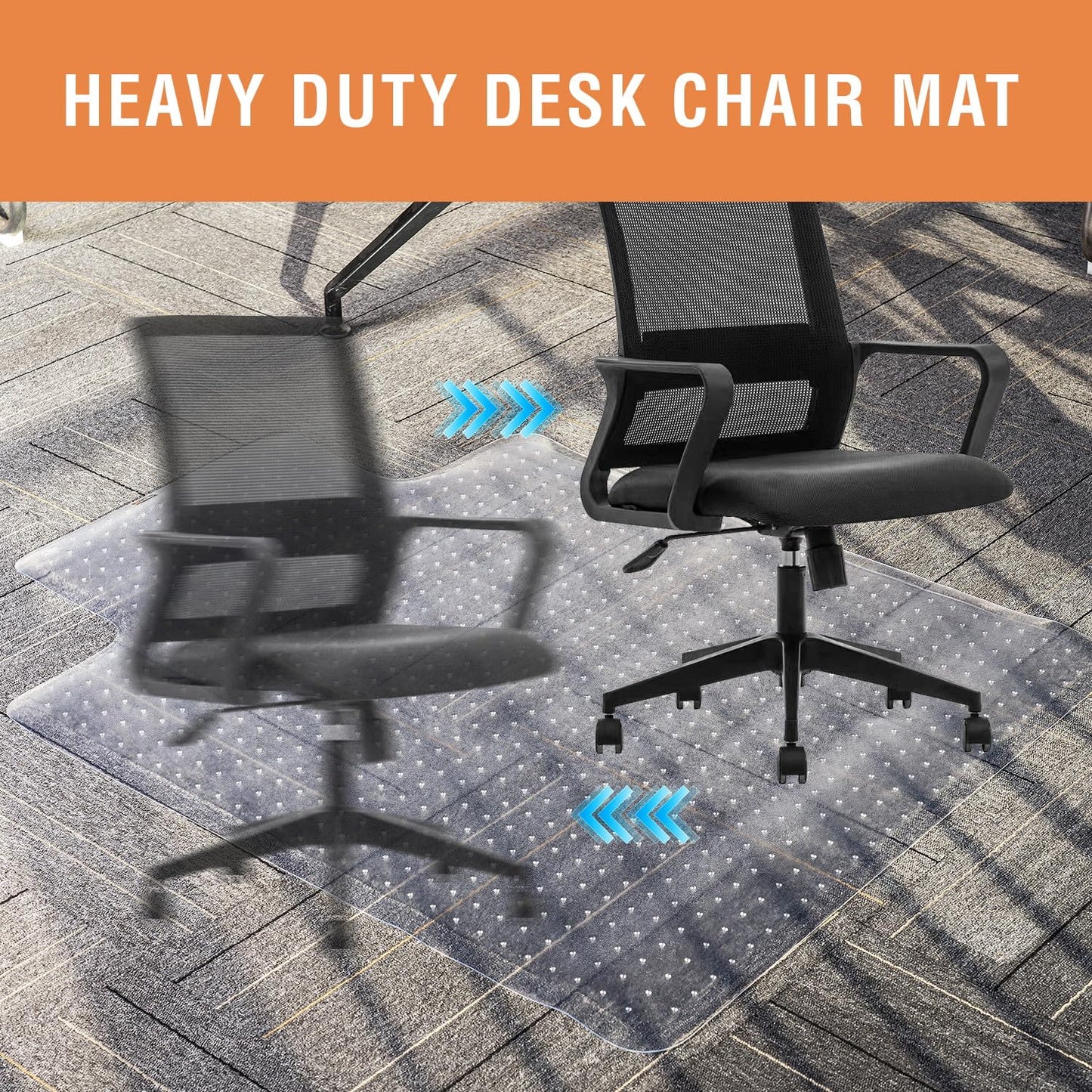TOPWAY Office Chair Mat for Carpet Floor, 90x120cm, 2.2mm Thick T-Shape Clear Non-Slip PVC Carpet Floor Protector, Easy Glide