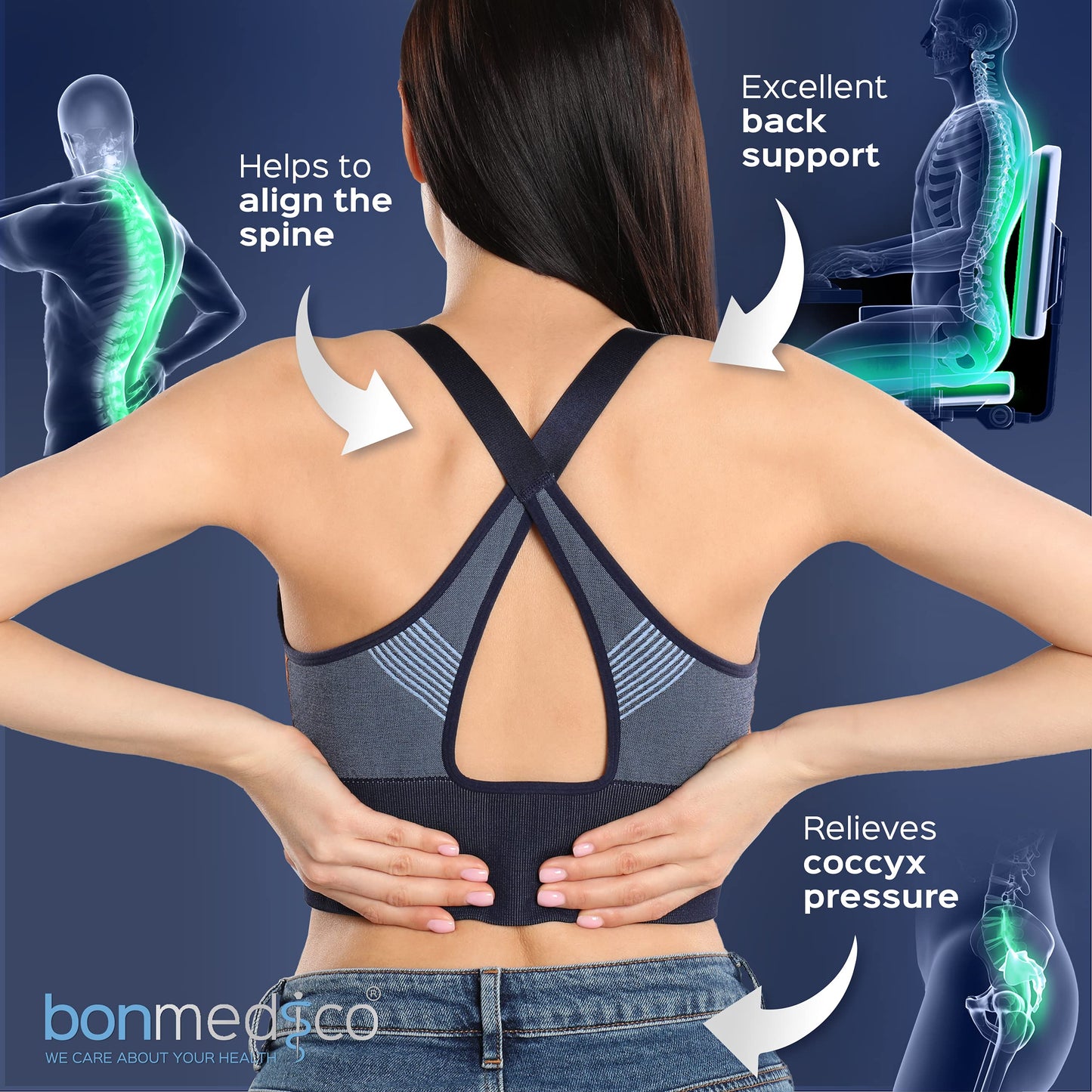 Gel Seat Cushions for Pressure Relief – Non-Slip Memory Foam Coccyx Cushion for Tailbone Pain Relief, Orthopaedic Seat Cushion for Office Chair & Car