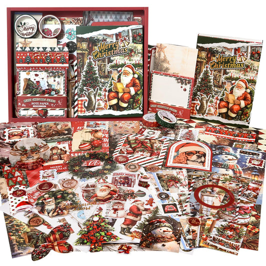 OFFIGIFT Christmas Scrapbooking Supplies Kit: New Year Festival Scrapbook Kit, Vintage Junk Journal Supplies with Aesthetic Scrapbook Stickers,