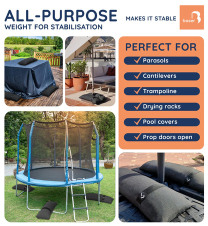 Baser - Outdoor fillable curved sandbags, 2 x 20 KG fillable weight bags for parasols, cantilevers and garden accessories